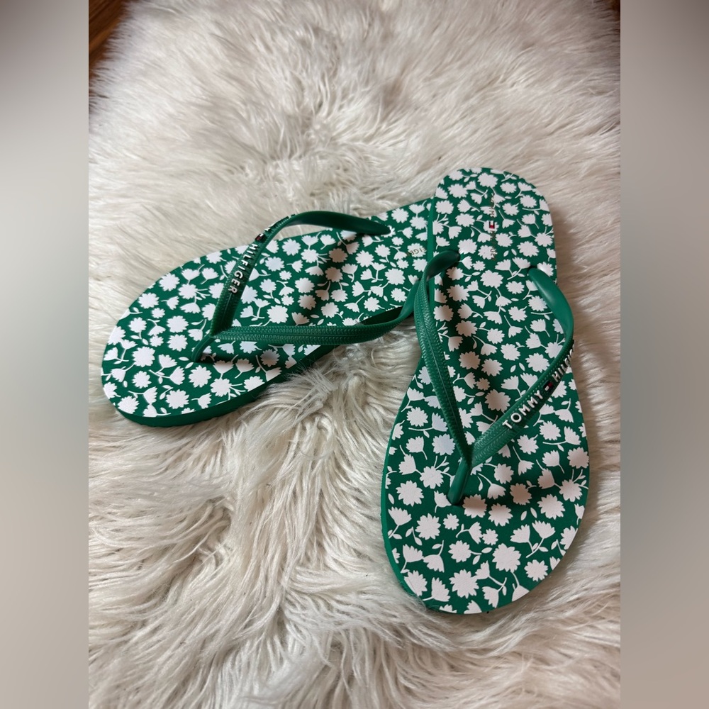 Tommy Hilfiger Green and White Floral Sandals